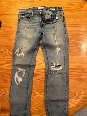 Frame Denim Light Blue Distressed Slim Straight Jeans